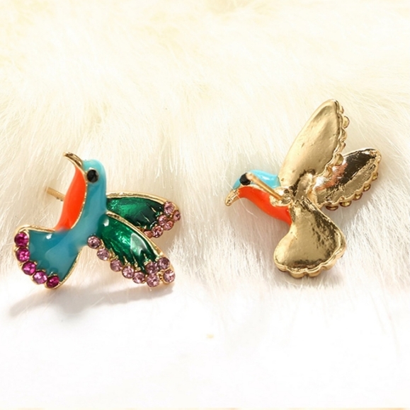 Colorful Hummingbird Rhinestone Earrings - Picture 3 of 7